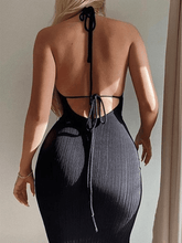 Geripptes Maxikleid mit Bindebändern